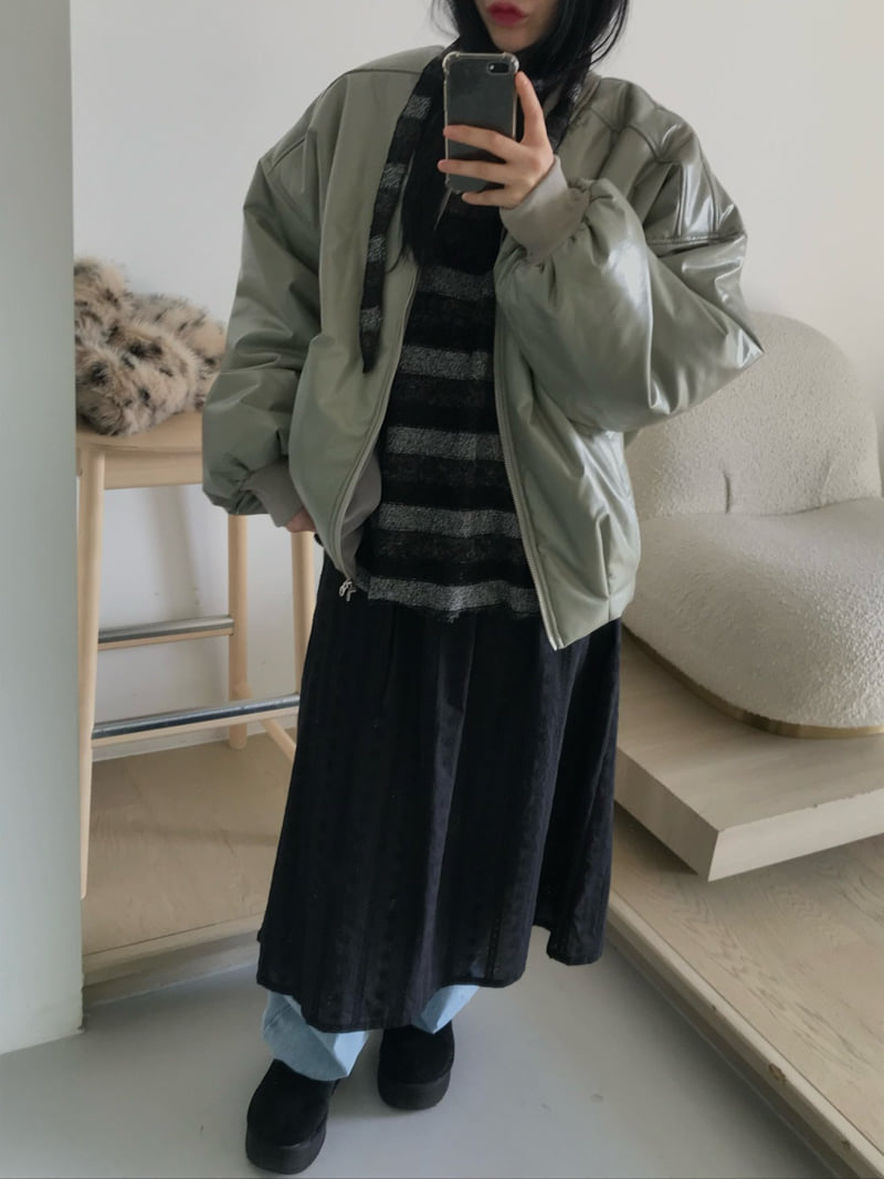 Buckle - Korean Women Fashion - #womensfashion - Soft V Neck Stripe Knit - 10