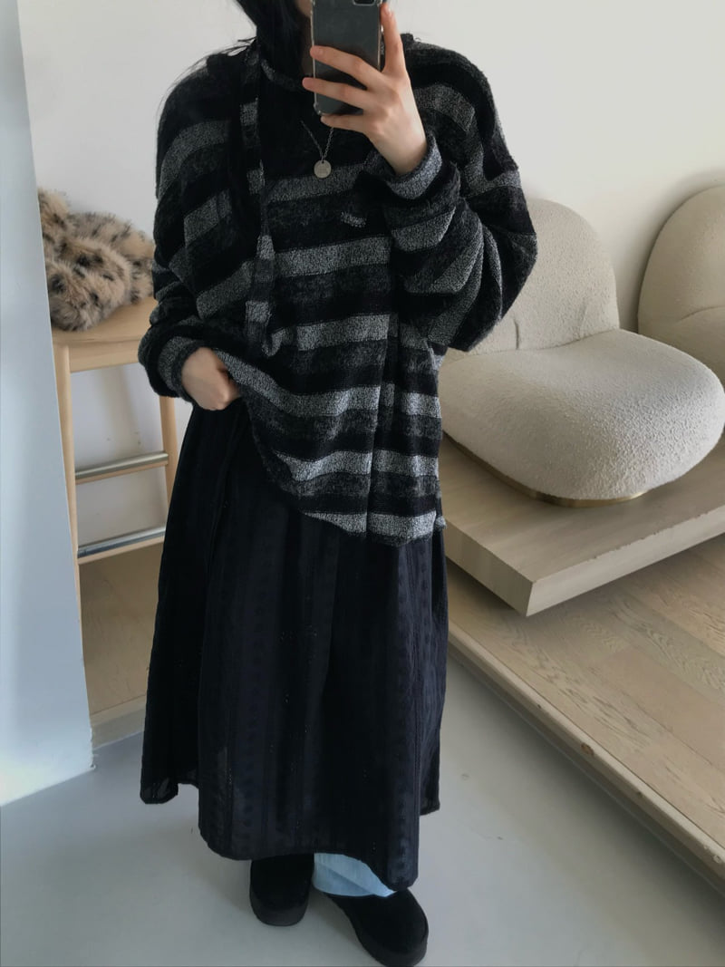 Buckle - Korean Women Fashion - #womensfashion - Soft V Neck Stripe Knit - 8