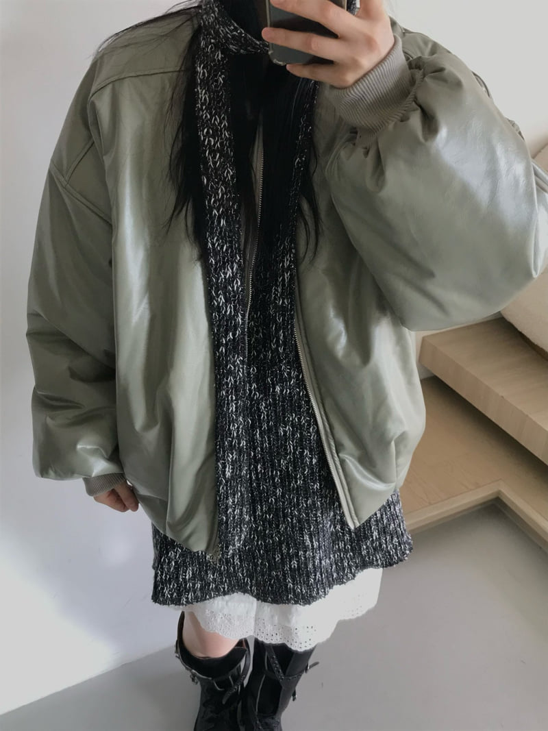 Buckle - Korean Women Fashion - #womensfashion - Leather Padding Jumper - 7
