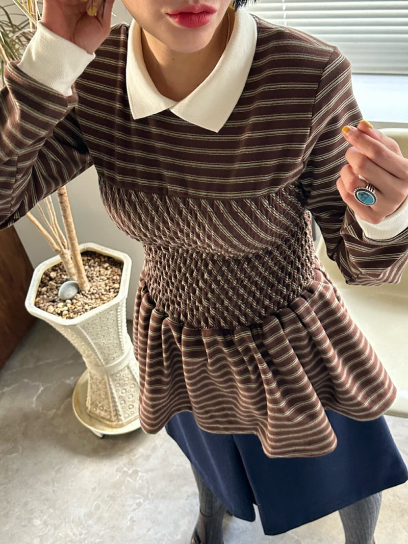 Chavi - Korean Women Fashion - #momslook - Stripe Shirred Tee - 10
