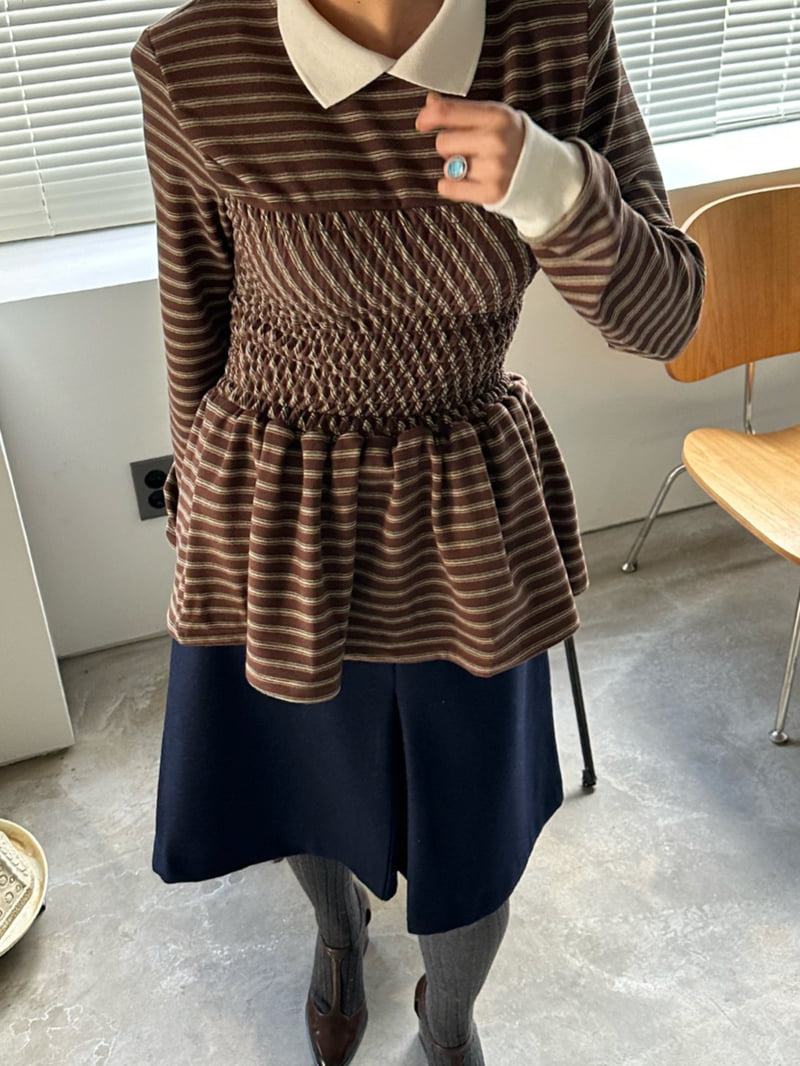 Chavi - Korean Women Fashion - #momslook - Stripe Shirred Tee - 12