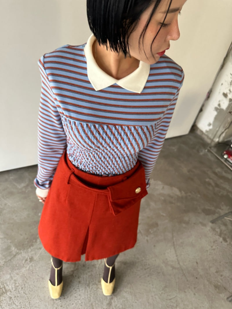 Chavi - Korean Women Fashion - #momslook - Stripe Shirred Tee - 6