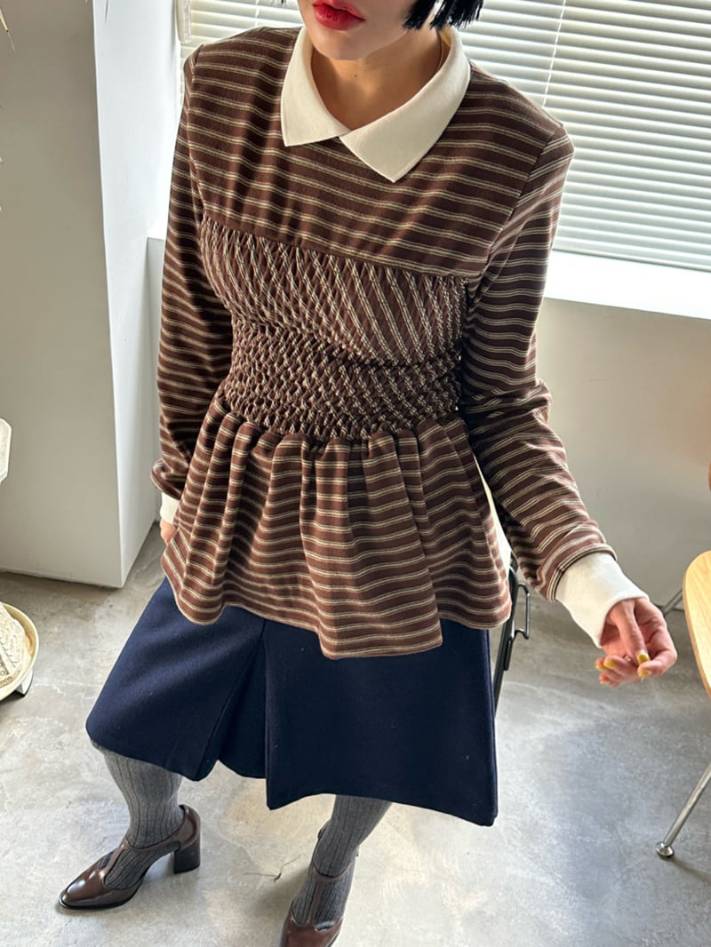 Chavi - Korean Women Fashion - #momslook - Stripe Shirred Tee - 8