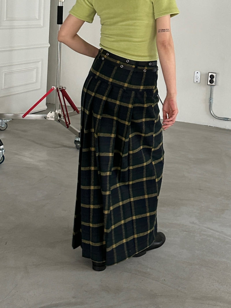 Chavi - Korean Women Fashion - #momslook - Back Pleat Skirt Belt Set - 2