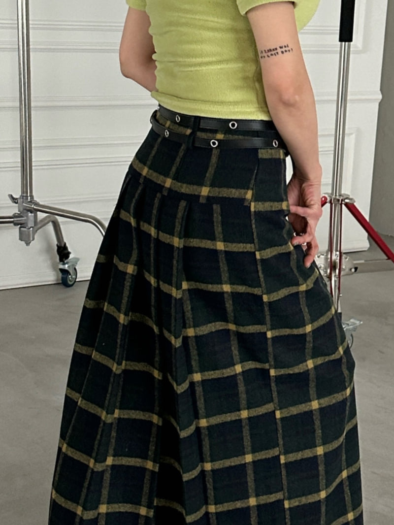 Chavi - Korean Women Fashion - #momslook - Back Pleat Skirt Belt Set - 5