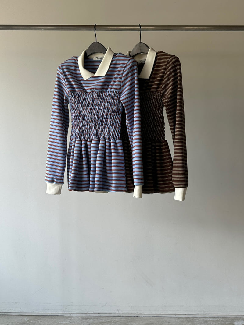 Chavi - Korean Women Fashion - #restrostyle - Stripe Shirred Tee