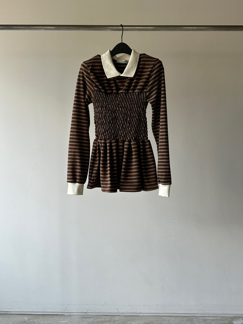 Chavi - Korean Women Fashion - #romanticstyle - Stripe Shirred Tee - 2
