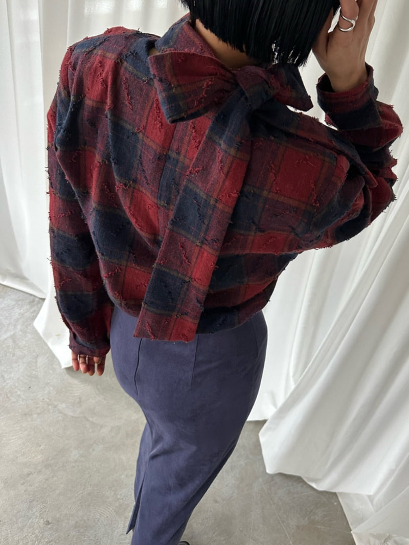 Chavi - Korean Women Fashion - #shopsmall - Tie Check Blouse - 6