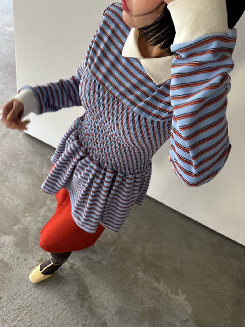 Chavi - Korean Women Fashion - #shopsmall - Stripe Shirred Tee - 4