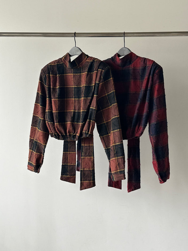 Chavi - Korean Women Fashion - #vintageinspired - Tie Check Blouse