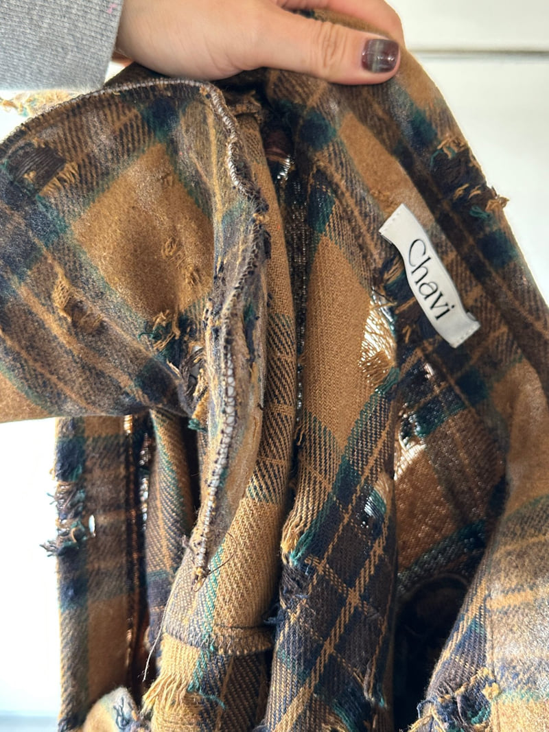Chavi - Korean Women Fashion - #womensfashion - Vintage Check Shirt (Removable Pads) - 2