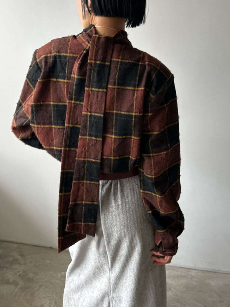 Chavi - Korean Women Fashion - #womensfashion - Tie Check Blouse - 10