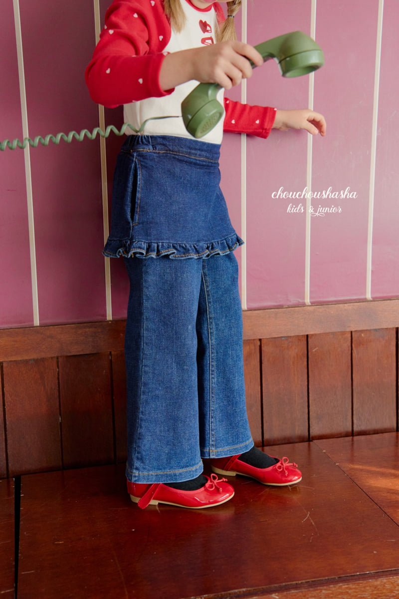 Chouchou Shasha - Korean Children Fashion - #Kfashion4kids - Frill Denim Skirt Pants (Brushed)