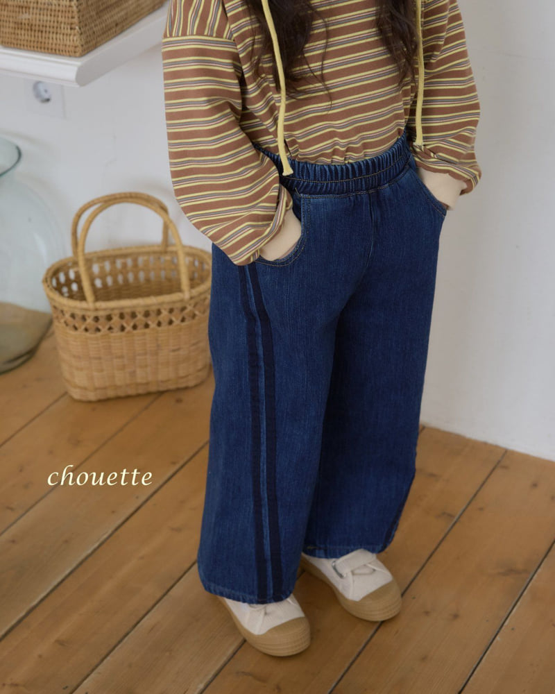 Chouette - Korean Children Fashion - #Kfashion4kids - Curve Tape Double Denim Pants - 9