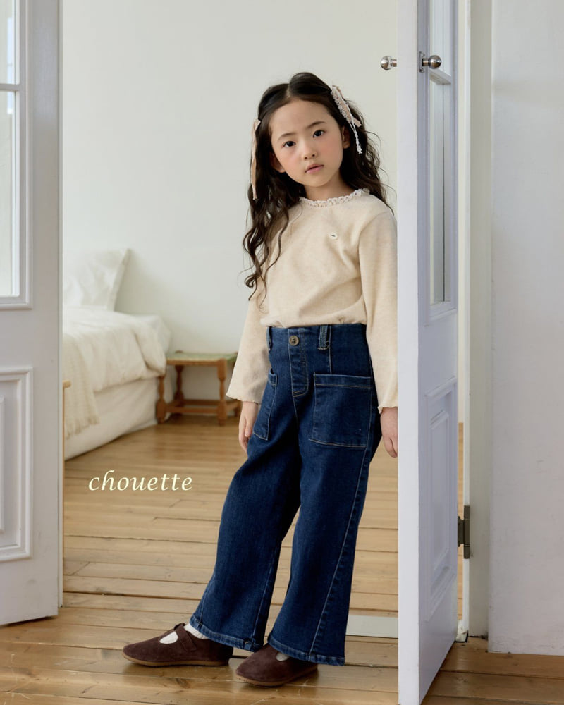 Chouette - Korean Children Fashion - #fashionkids - Pocket Button Fleece Denim Pants - 3