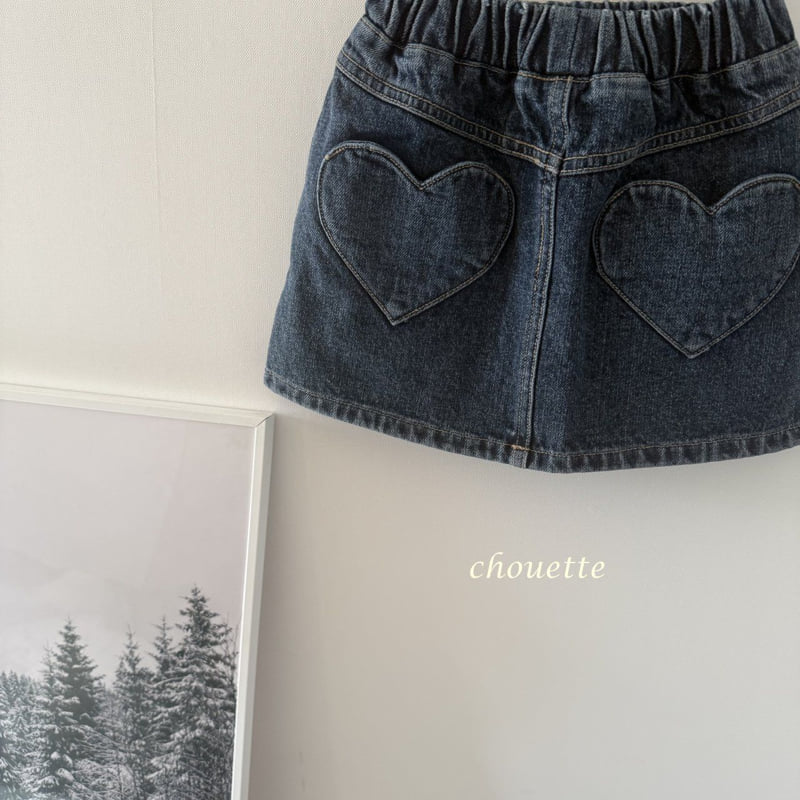Chouette - Korean Children Fashion - #littlefashionista - Heart Denim Fleece Skirt - 3