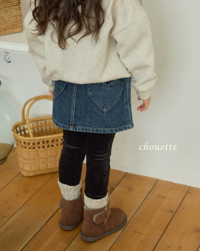 Chouette - Korean Children Fashion - #todddlerfashion - Heart Denim Fleece Skirt - 7
