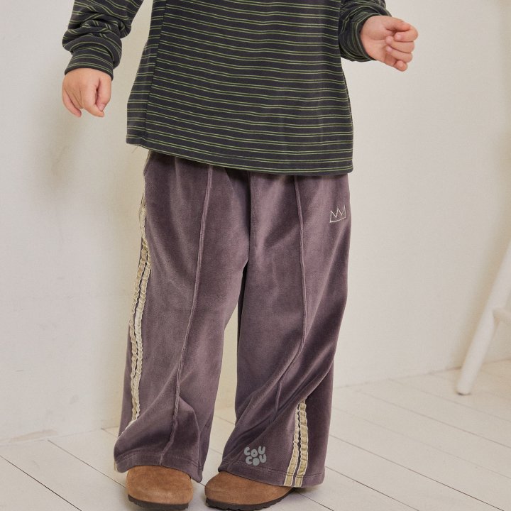 Cou Cou - Korean Children Fashion - #Kfashion4kids - Velour Tape Pants - 3