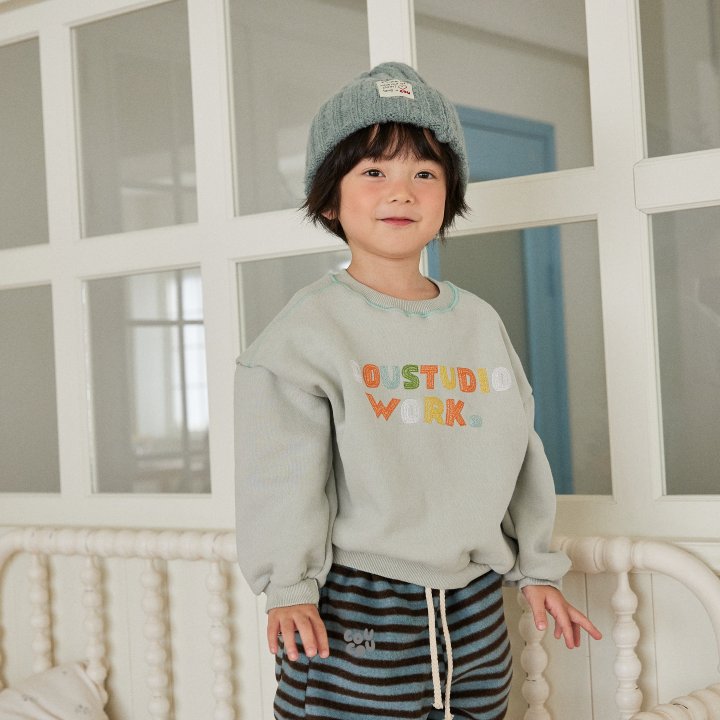 Cou Cou - Korean Children Fashion - #kidsshorts - Cou Color Embroidery Sweatshirt - 5
