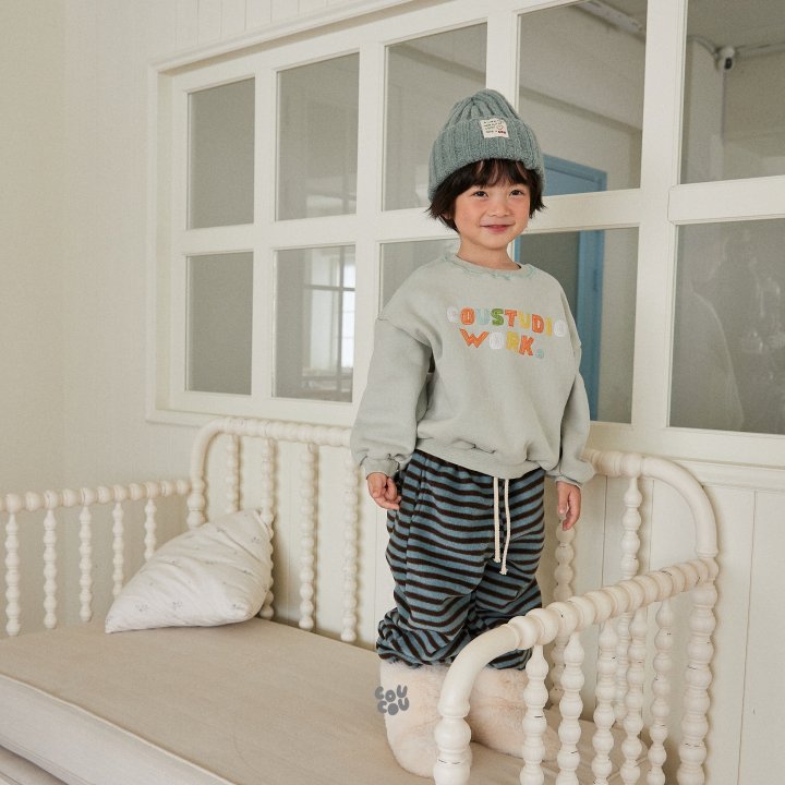 Cou Cou - Korean Children Fashion - #kidsshorts - Stripe Fleece Pants - 3