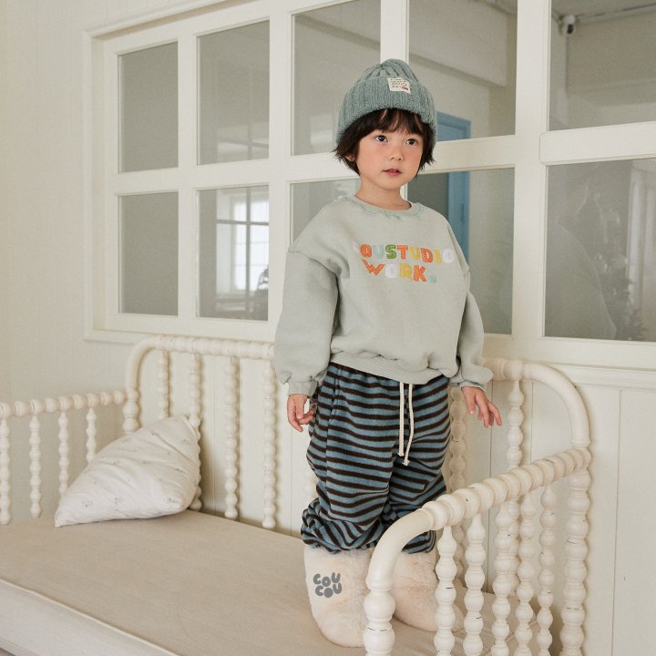 Cou Cou - Korean Children Fashion - #kidsshorts - Stripe Fleece Pants - 4