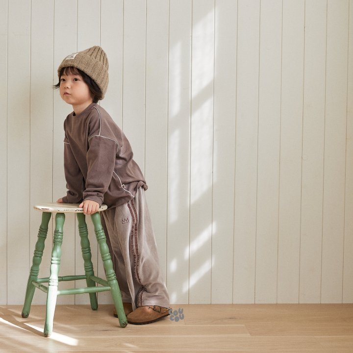 Cou Cou - Korean Children Fashion - #toddlerclothing - Velour Tape Pants - 9