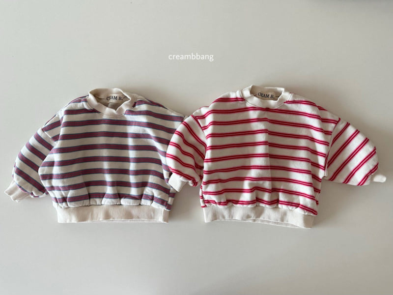 Cream Bbang - Korean Children Fashion - #childofig - Cream Fleece Stripe Sweatshirt