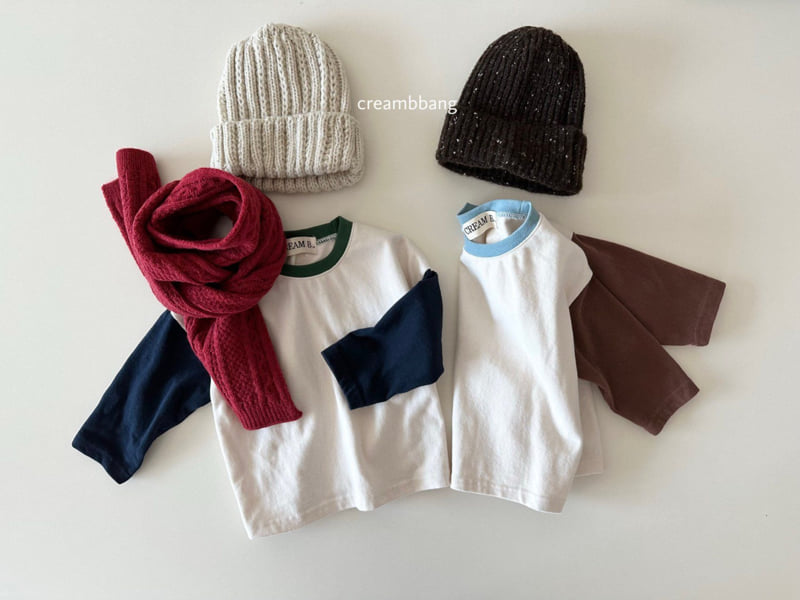 Cream Bbang - Korean Children Fashion - #discoveringself - Peach Fleece Sleeve Color Block Tee
