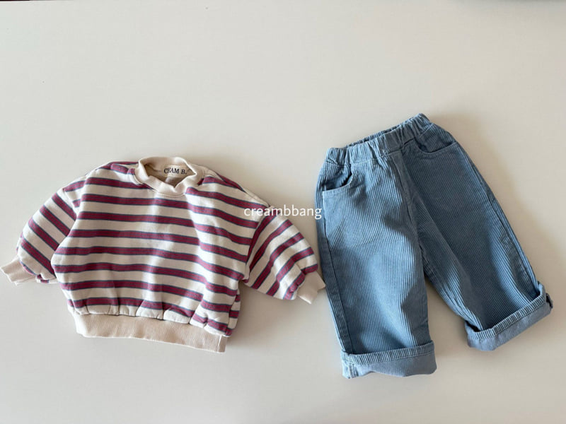 Cream Bbang - Korean Children Fashion - #kidsshorts - Cream Fleece Stripe Sweatshirt - 6