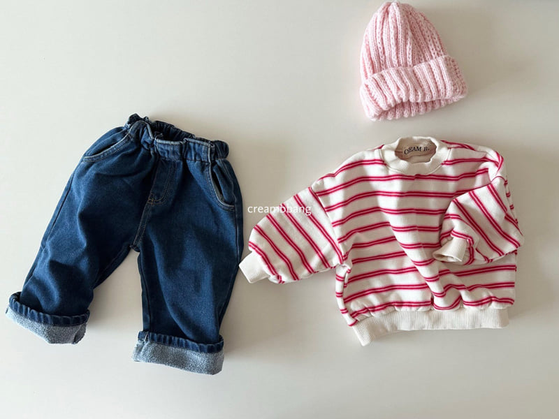 Cream Bbang - Korean Children Fashion - #kidzfashiontrend - Cream Fleece Stripe Sweatshirt - 8