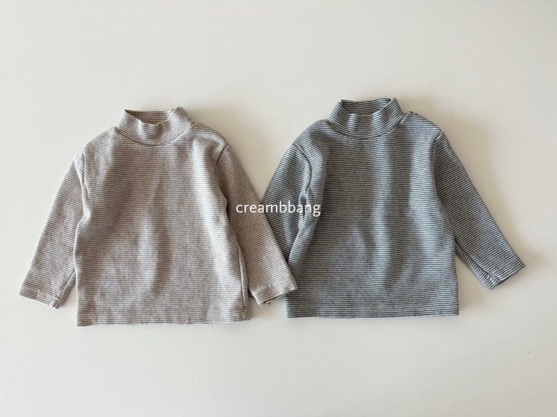 Cream Bbang - Korean Children Fashion - #todddlerfashion - Fleece Stripe Half Turtleneck Tee