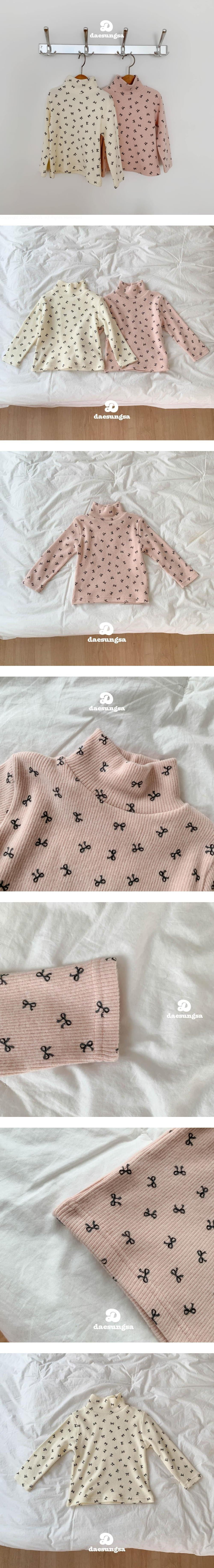 Dae Sung Sa - Korean Children Fashion - #toddlerclothing - Peach Ribbon Turtleneck Tee