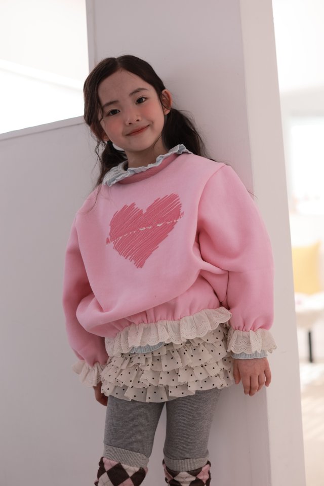 Dalla - Korean Children Fashion - #kidsshorts - Love Lace Sweatshirt - 4
