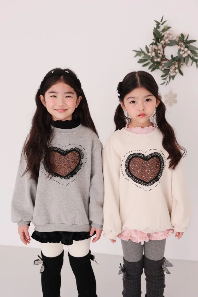 Dalla - Korean Children Fashion - #kidsstore - Leopard Heart Sweatshirt - 3
