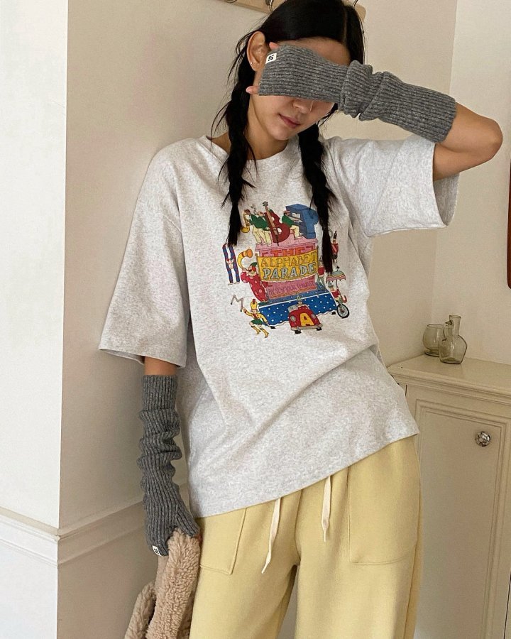 Diana - Korean Women Fashion - #momslook - Alphabet Peach Tee