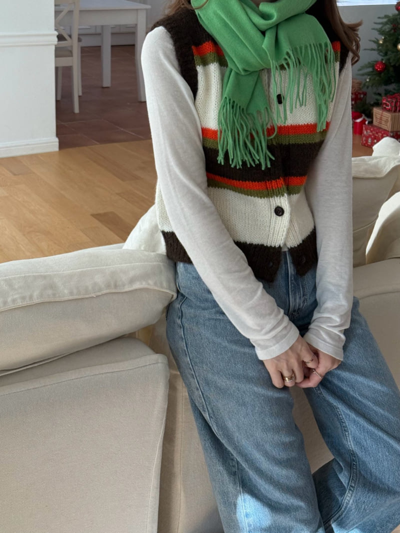 Elmu - Korean Women Fashion - #momslook - From Stripe Vest - 2