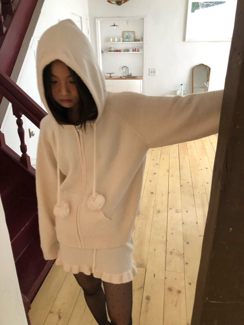 Flash - Korean Women Fashion - #momslook - Pom Pom Hood Zip-up - 3