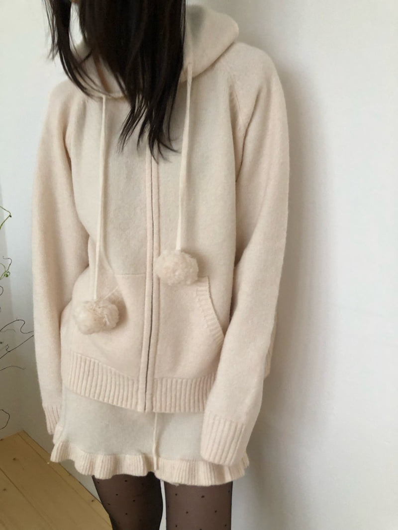 Flash - Korean Women Fashion - #momslook - Pom Pom Hood Zip-up - 4