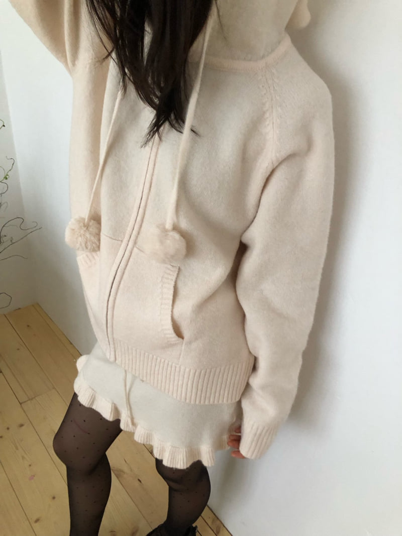 Flash - Korean Women Fashion - #momslook - Pom Pom Hood Zip-up - 5