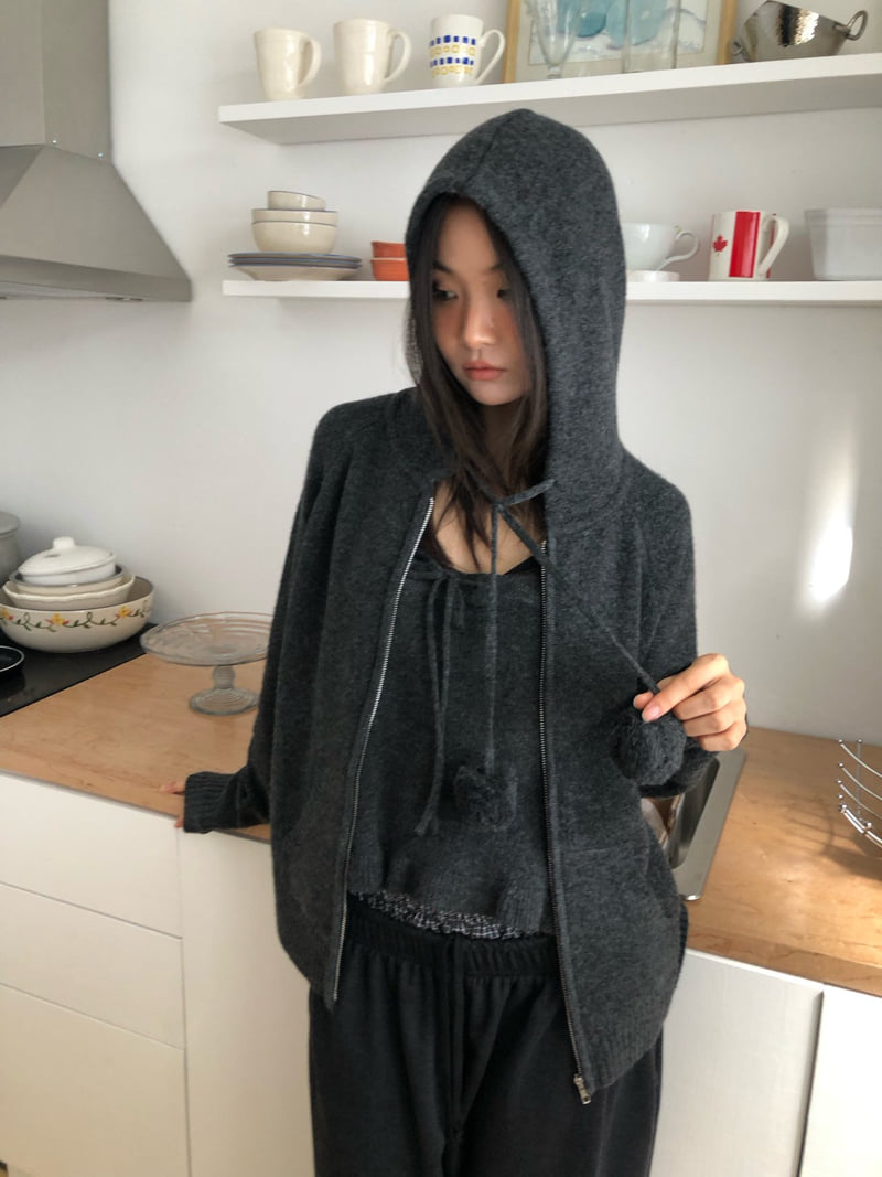 Flash - Korean Women Fashion - #romanticstyle - Pom Pom Hood Zip-up - 11