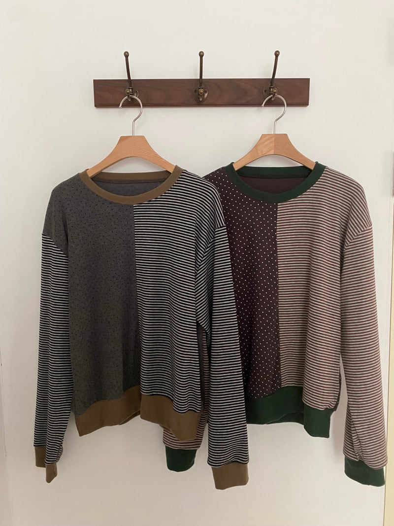 Flash - Korean Women Fashion - #womensfashion - Half Dot Half ST Sweatshirt