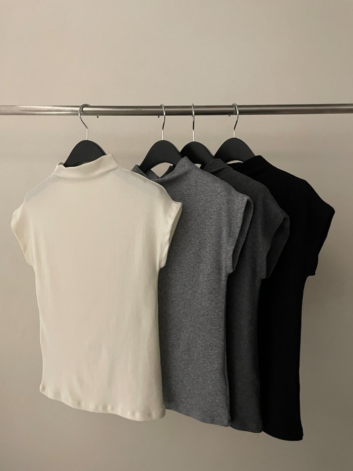 Flatgarden - Korean Women Fashion - #momslook - Half Turtleneck Cap Sleeve Tee - 2