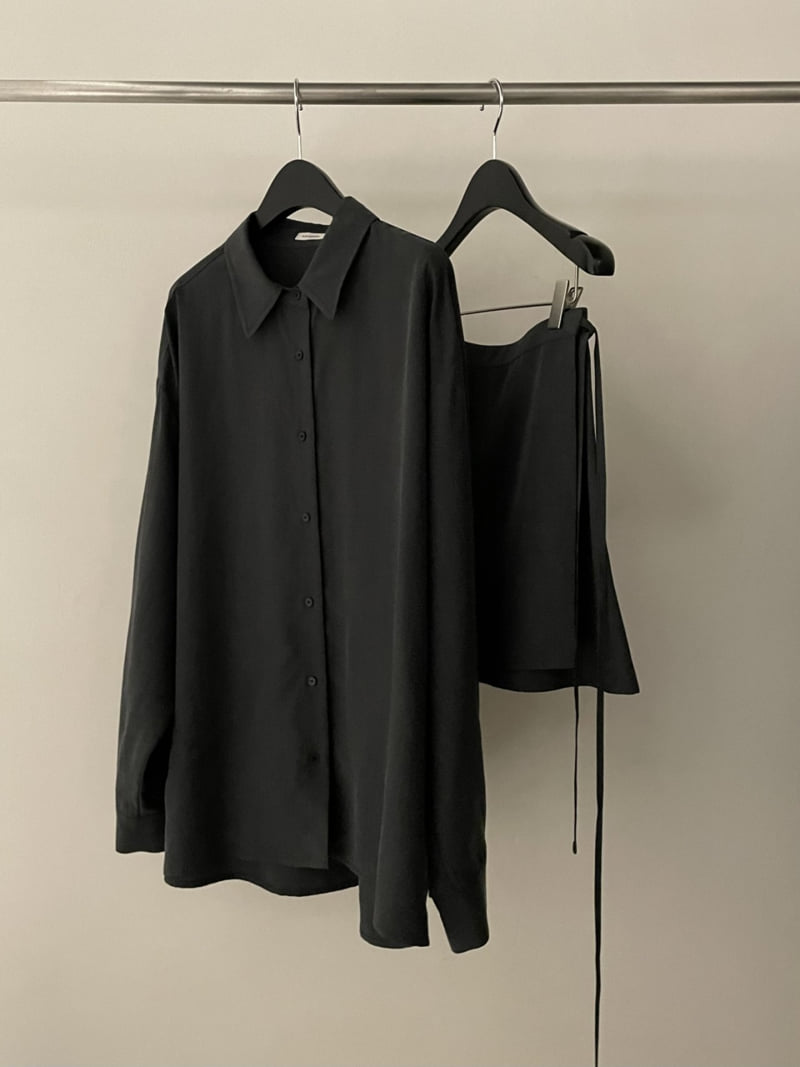 Flatgarden - Korean Women Fashion - #womensfashion - Tencel Shirt Wrap Skirt Set - 12