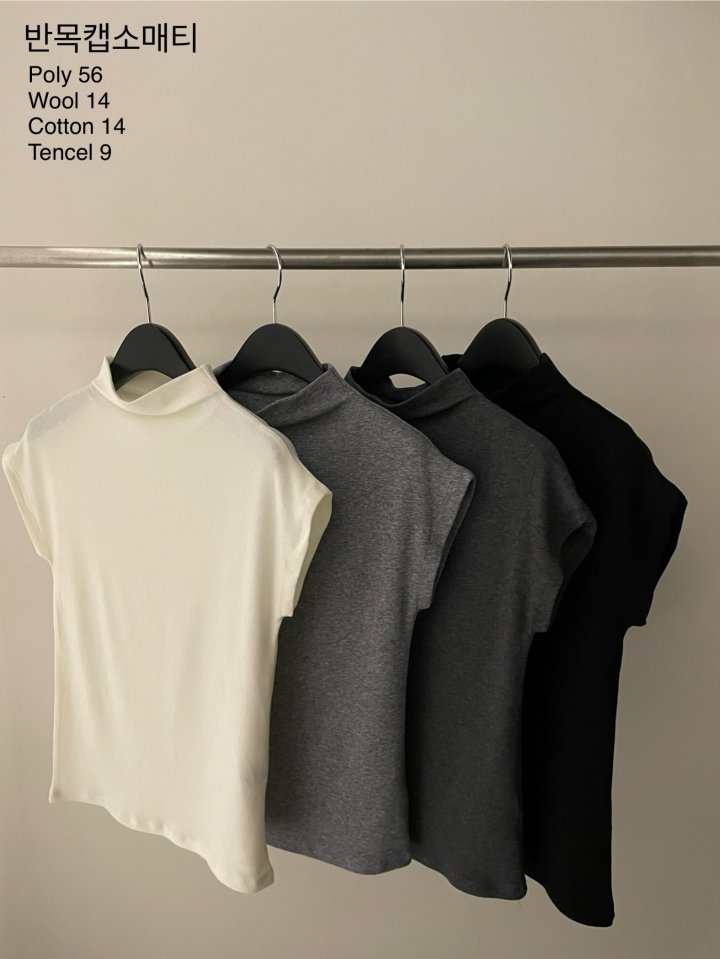 Flatgarden - Korean Women Fashion - #womensfashion - Half Turtleneck Cap Sleeve Tee