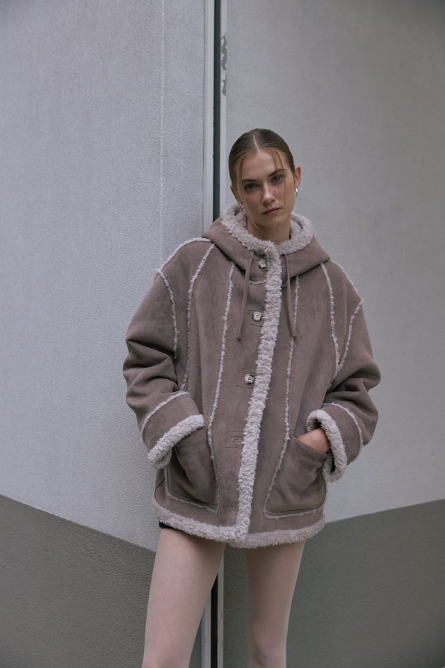 Foundation - Korean Women Fashion - #momslook - Fobiz Hooded Reversible Shearling Coat - 3