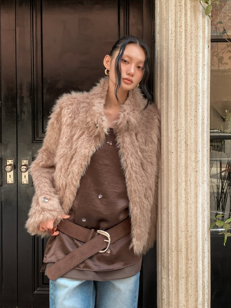 Foundation - Korean Women Fashion - #momslook - Curly Reversible Suede Shearling Coat - 10