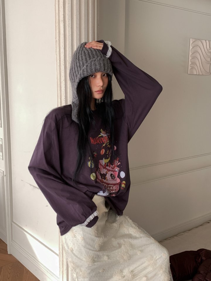 Foundation - Korean Women Fashion - #restrostyle - Verse Print Fleece Tee - 2