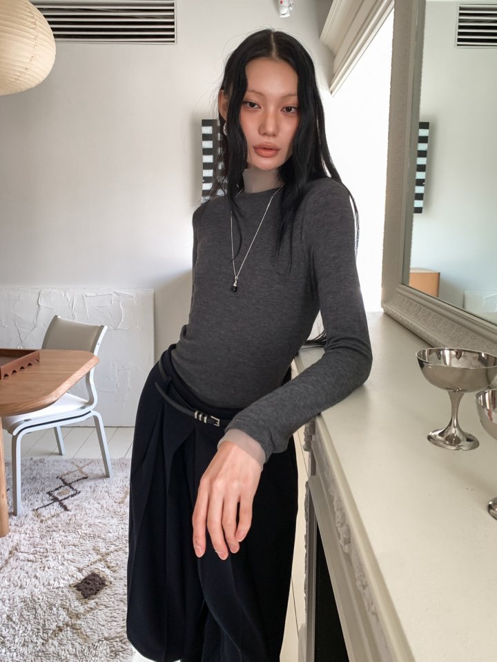 Foundation - Korean Women Fashion - #thelittlethings - Chuer Mesh Organza Turtleneck Tee - 3