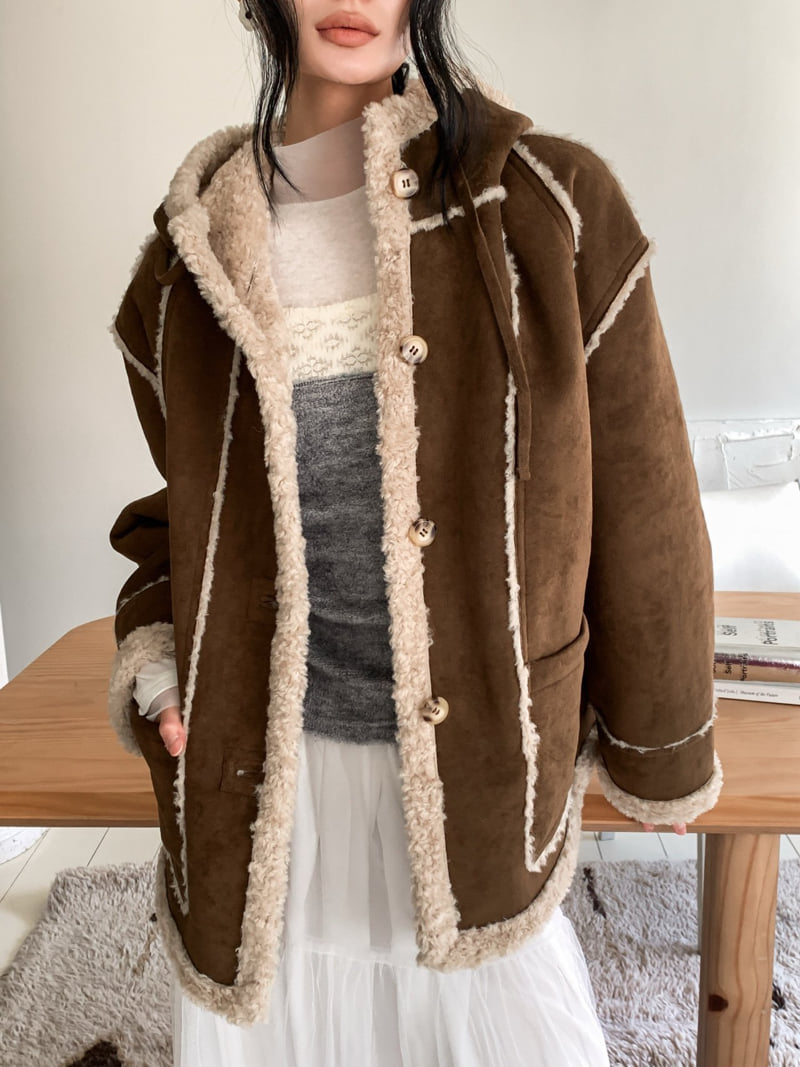 Foundation - Korean Women Fashion - #womensfashion - Fobiz Hooded Reversible Shearling Coat - 10