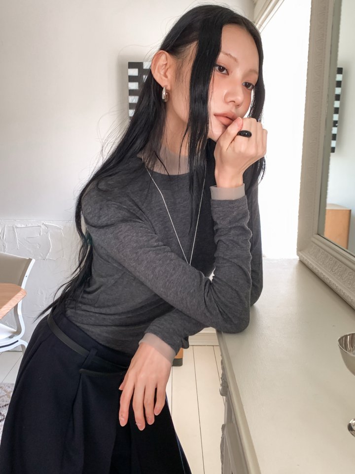 Foundation - Korean Women Fashion - #womensfashion - Chuer Mesh Organza Turtleneck Tee - 5